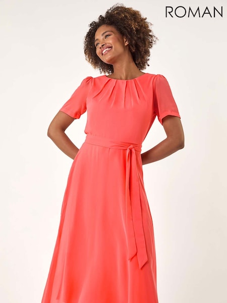 Roman Pink Pleated Chiffon Midi Dress (H48498) | €63