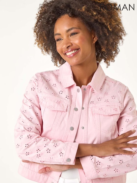 Vaaleanpunainen - Roman Cotton Blend Broderie anglaise Sleeve Takki (H48499) | €91