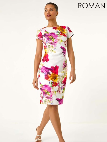 Roman White Floral Scuba Shift Dress (H48503) | €79