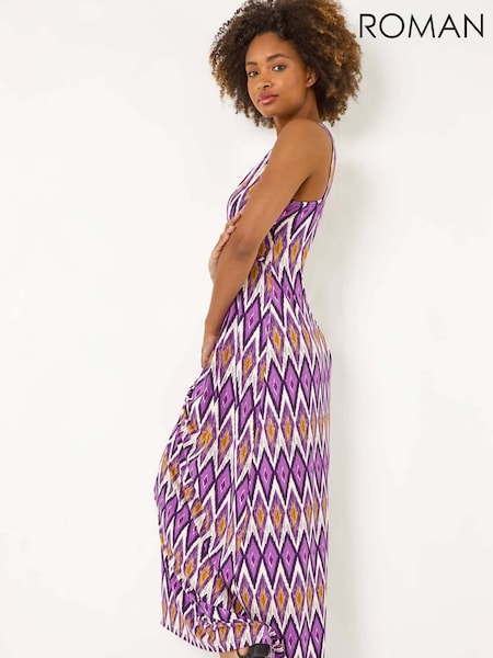Roman Purple Geometric V-Neck Maxi Dress (H48513) | €64