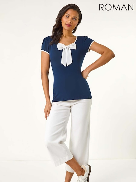 Roman Blue Bow Front Stretch T-Shirt (H48520) | 198 QAR