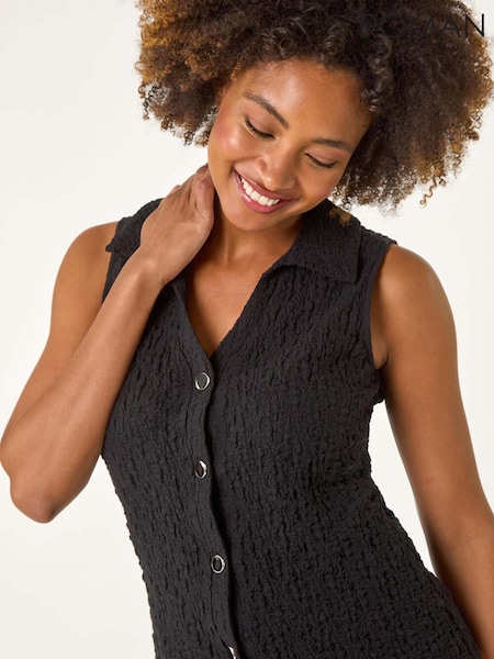 Roman Textured Sleeveless Buttoned Blouse (H48531) | 59 €