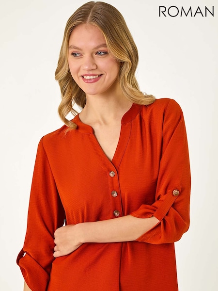 Roman Orange Longline Notch Neck Buttoned Blouse (H48538) | €51