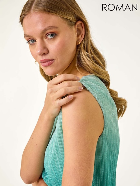 Roman Blue Ombre Plisse Bubble Hem Blouse (H48539) | €47