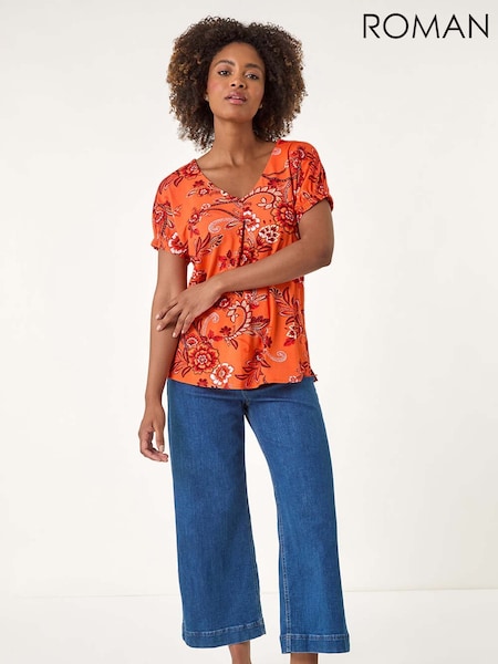 Roman Floral Print Pleat Front Blouse (H48542) | ‏226‏₪