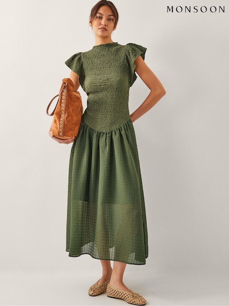 Monsoon Green Dee Drop Waist Midi Dress (H48544) | R$ 740