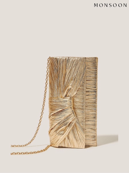 Monsoon Natural Mia Pleated Metallic Clutch Bag (H48552) | €62