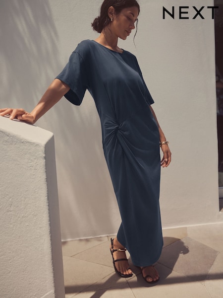 Blue - Jersey Twist T-shirt Summer Dress