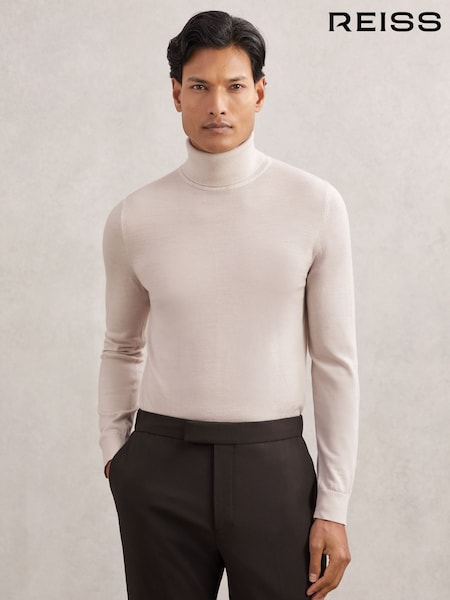 Reiss Beige Caine Merino Wool Roll-Neck Jumper (H48603) | €140