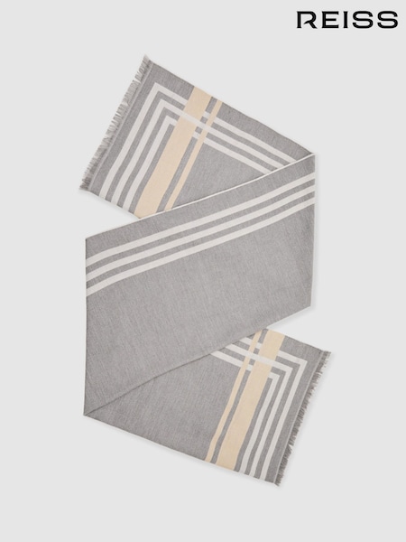 Reiss Grey Camila Border Stripe Fringed Scarf (H48616) | €104