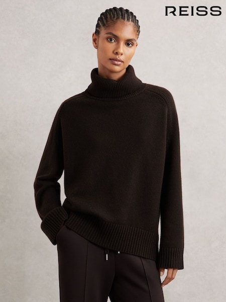 Reiss Chocolate Brown Brooklyn Wool-Cashmere Roll-Neck Jumper (H48617) | €195