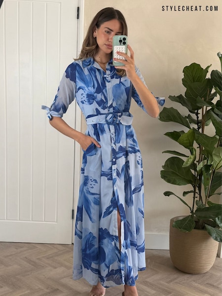 Style Cheat Blue Daphne Belted Shirt Dress (H48624) | €74