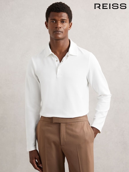 Reiss White Tivolli Textured Press-Stud Polo Shirt (H48627) | 809 QAR