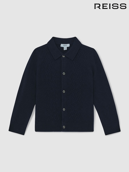 Reiss Navy Blue Gideon 13-14 yrs Wool V-Stitch Button-Through Cardigan (H48632) | €73