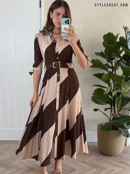 Style Cheat Brown Daphne Belted Shirt Dress (H48636) | AED338