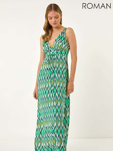 Roman Green Geometric V-Neck Maxi Dress (H48670) | R$ 545