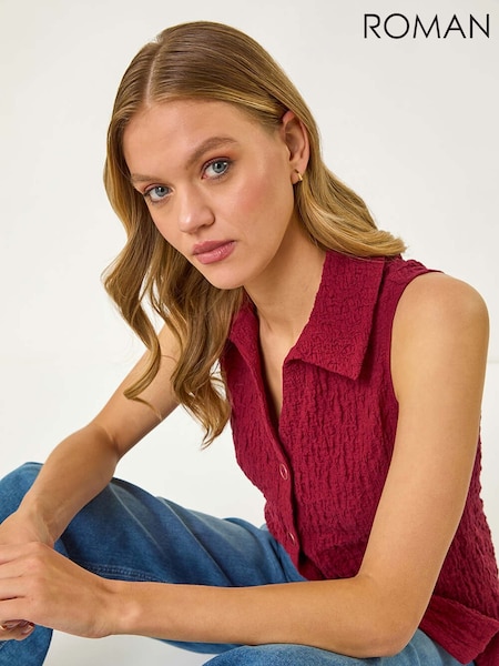 Roman Textured Sleeveless Buttoned Blouse (H48677) | 59 €