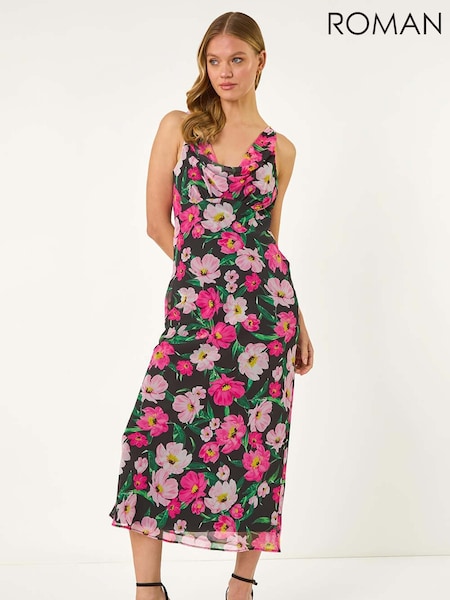 Roman Floral Print Cowl Neck Midi Dress (H48678) | €90