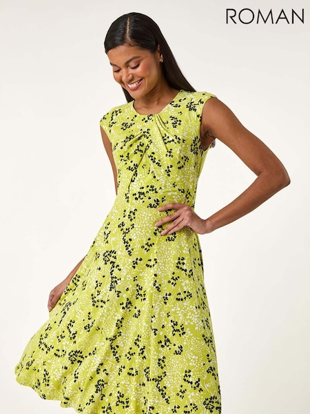 ירוק - Roman Ditsy Floral Print Keyhole Twist Dress (H48683) | ‏314‏₪