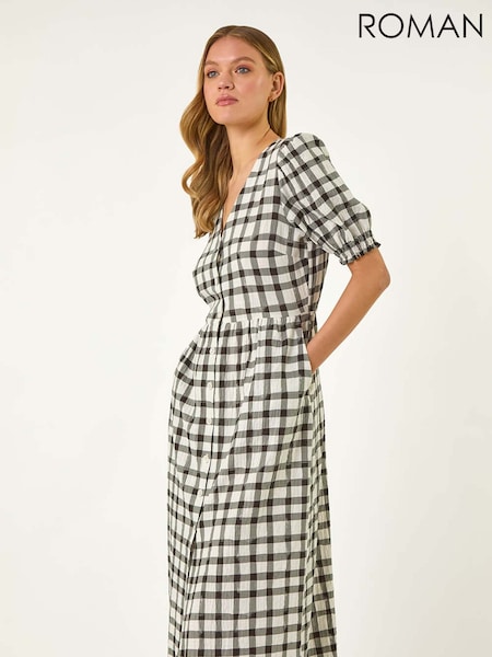 Roman Black Check Button Midi Dress (H48688) | €71