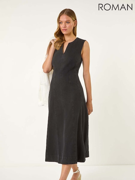 Roman Black Panel Detail 100% Cotton Midi Dress (H48694) | €63