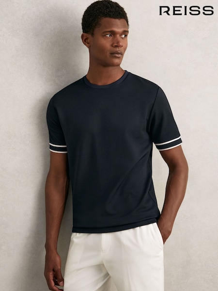 Reiss Navy Blue Oscar Textured Crew-Neck Tipped T-Shirt (H48777) | €95