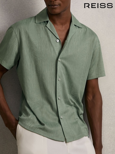 Reiss Ando Jacquard-Stripe Cuban-Collar Shirt (H48780) | 644 LEI