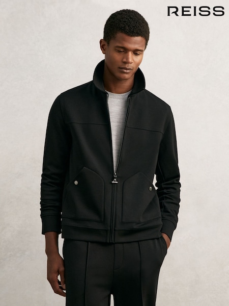 Reiss Black Newland Interlock Zip Through Overshirt (H48786) | €244