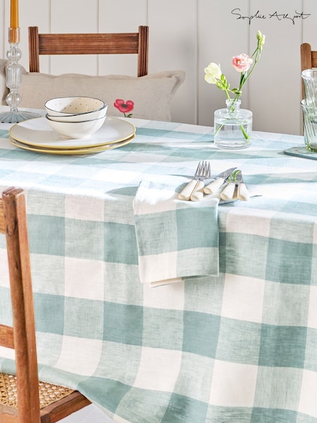 Sophie Allport Teal Blue Gingham Linen Tablecloth (H48796) | AZN 389