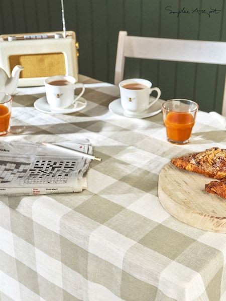 Sophie Allport Stone Gingham Linen Tablecloth (H48797) | AZN 389