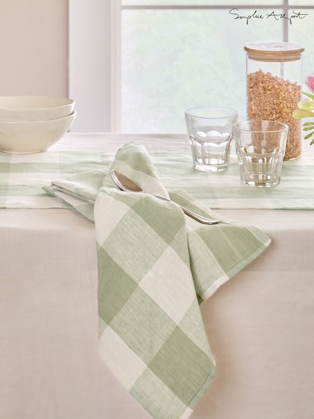 Sophie Allport Sage Green Linen Gingham Napkins Set of 4 (H48809) | AZN 95