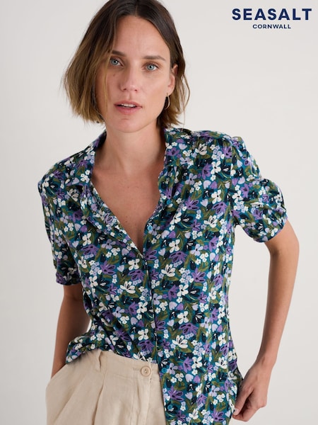 Seasalt Cornwall Teal Blue Embrace Short Sleeve Shirt (H48845) | ₪231