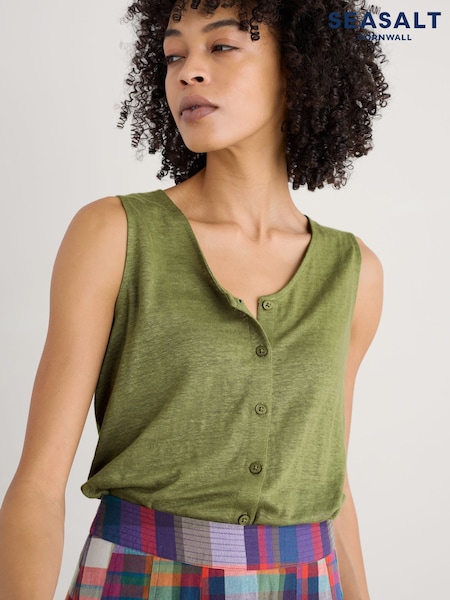 Vihreä - Seasalt Cornwall Carn Glaze 100% Pellava Napitettava Vest (H48859) | €72