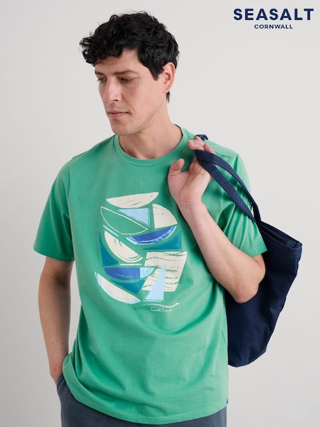 Seasalt Cornwall Light Green Mens Midwatch 100% Cotton T-Shirt (H48861) | 148 QAR