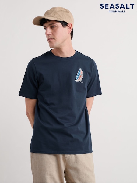 Seasalt Cornwall Blue Mens Loggerhead 100% Cotton T-Shirt (H48866) | €47
