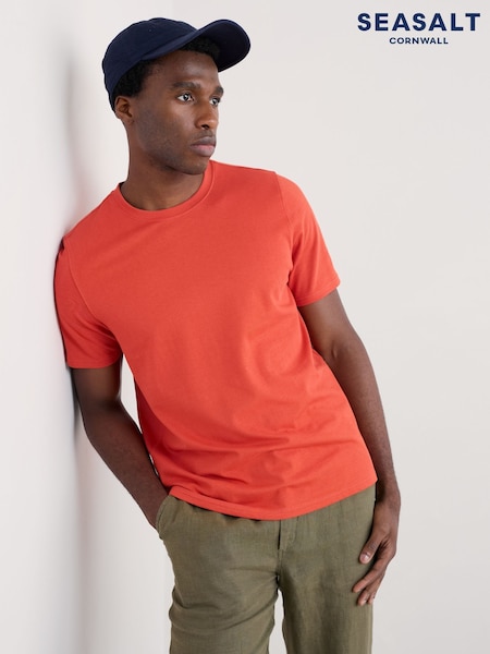 Seasalt Cornwall Orange Mens Merthen 100% Cotton T-Shirt (H48870) | €47