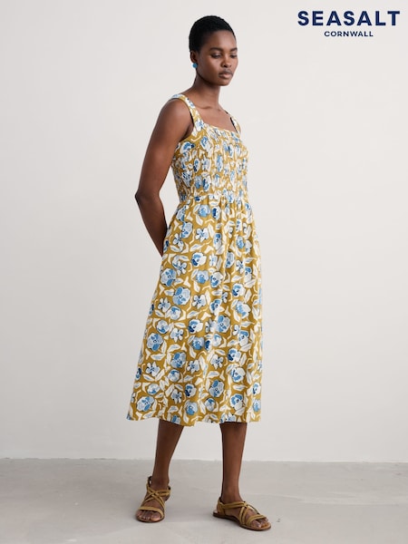Seasalt Cornwall Yellow Summer Buoy Jersey Smocked Dress (H48876) | ₪352