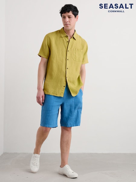 Seasalt Cornwall Light Blue Mens Sandcart 100% Linen Shorts (H48884) | €104