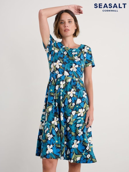 Seasalt Cornwall Light Blue April Short Sleeve Dress (H48887) | ₪302
