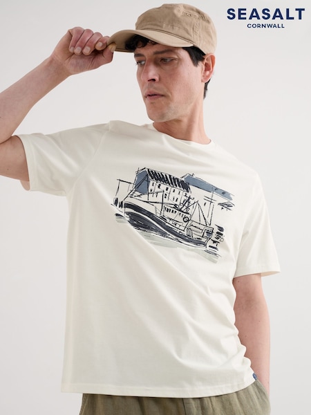 Seasalt Cornwall White Mens Midwatch 100% Cotton T-Shirt (H48889) | €47