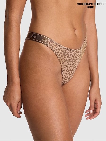 Victoria's Secret PINK Brown Leopard Thong Cotton Logo Knickers (H48982) | €13