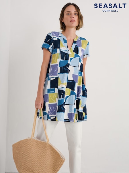 Seasalt Cornwall Light Blue Wreathe Short Sleeve Jersey Tunic (H48990) | €79