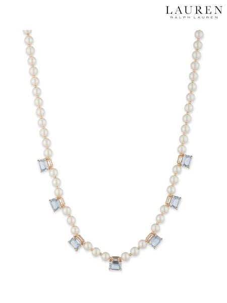 Lauren Ralph Lauren Gold Tone Pareidolia Pearl & Light Sapphire Necklace (H49003) | €122