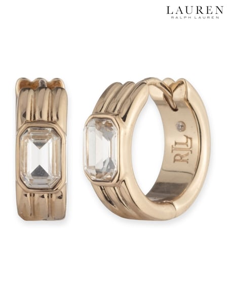 Lauren Ralph Lauren Ribbed Gold Tone Mini Hoop Earrings with Crystal (H49014) | €64