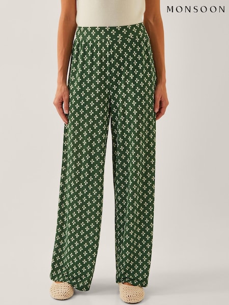 Monsoon Green Daisey Geometric Wide Leg Trousers (H49023) | €69