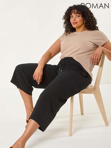 Musta - Roman Curve Pellava Mix Nilkkapituiset housut Housut (H49035) | €63