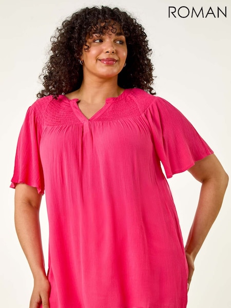 Pink - Roman Curve Shirred Yoke Blouse (H49037) | 59 €