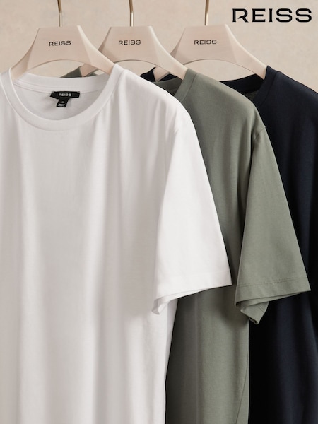 Reiss White/Navy/Dark Sage Green Bless T-Shirts 3 Pack (H49039) | €95