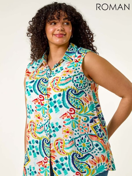 Roman Blue Curve Abstract Print Blouse (H49040) | R$ 485