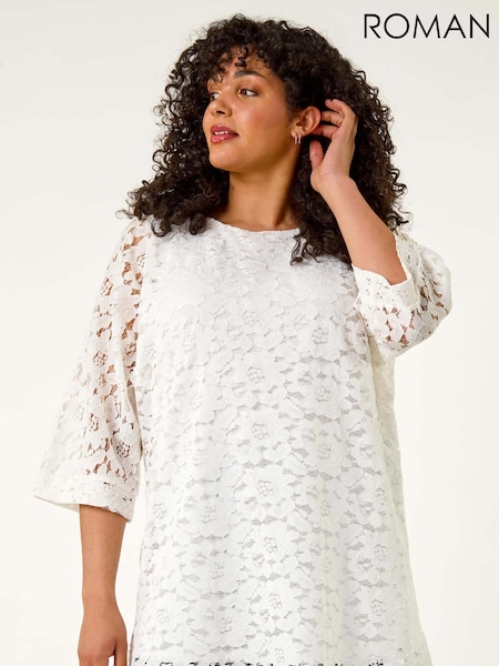 Roman White Curve Lace Front Stretch Blouse (H49045) | €53